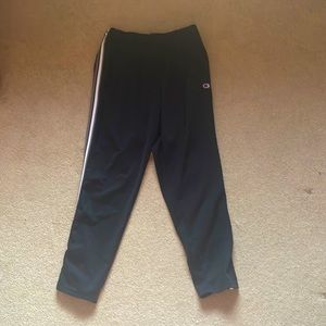 Black Champion Sweatpants with White and Gray Stripes. Size Medium